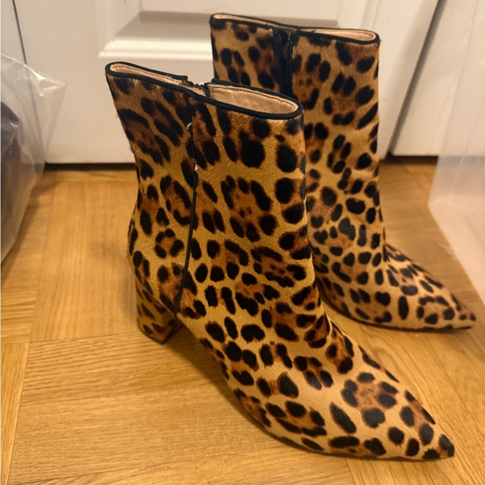 LUXURY FIND: NWT J.Crew Leopard Calf Hair Pointed Toe Ankle Boots Size 9 / NWOB
